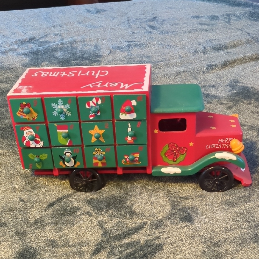 Festive Red and Green Christmas Advent Calendar Toy Truck